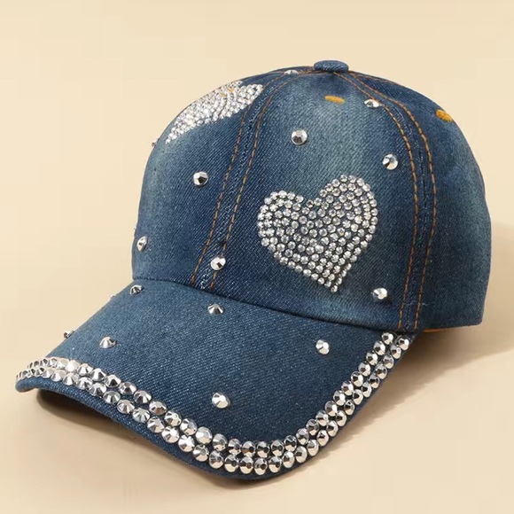 Rhinestone Decor Denim Baseball Cap For Men,Women,Couples - Picture 3 of 5